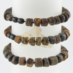 Amber bracelet raw dark green beads for men